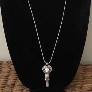 Brighton clear rhinestone heart clip badge holder pendant necklace